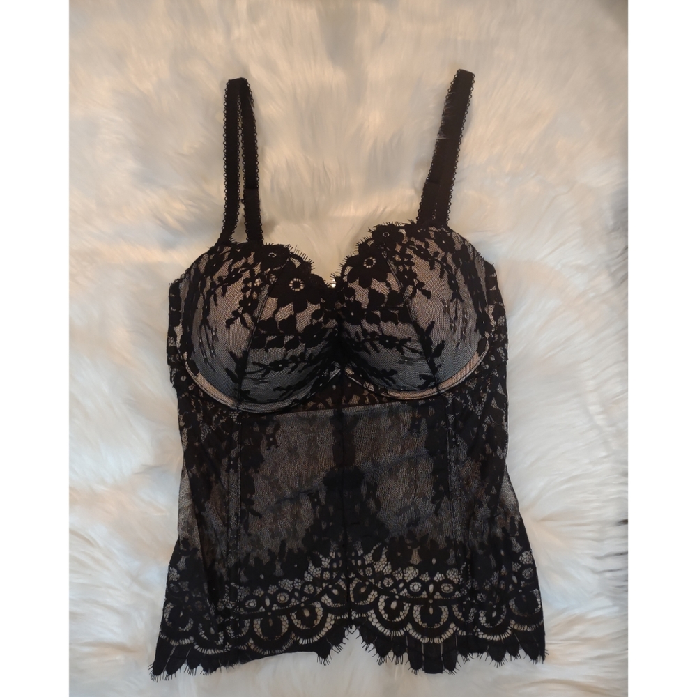Victoria's Secret Bra Corset 34D Gorgeous Black Lace